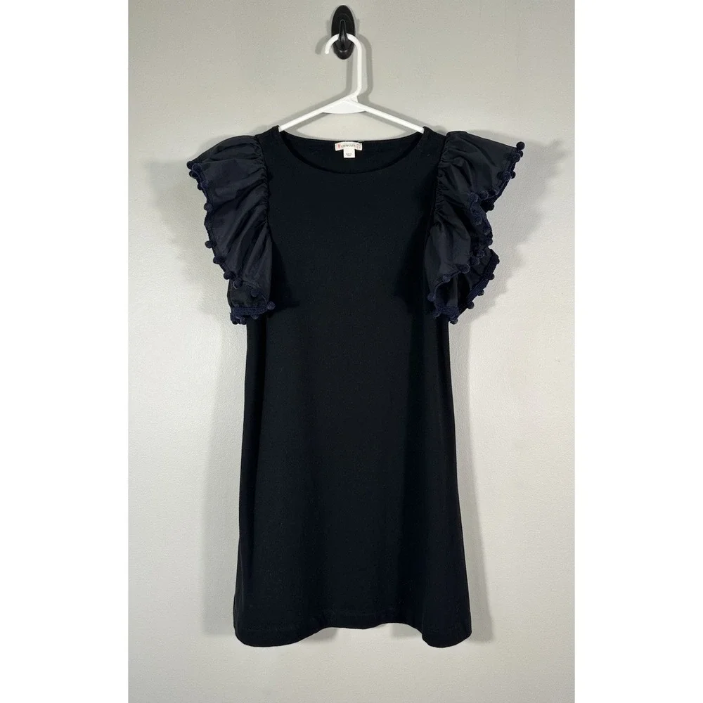 Crewcuts Dress Girls 10 Blue Ruffle Sleeve Pom Pom Preppy‎